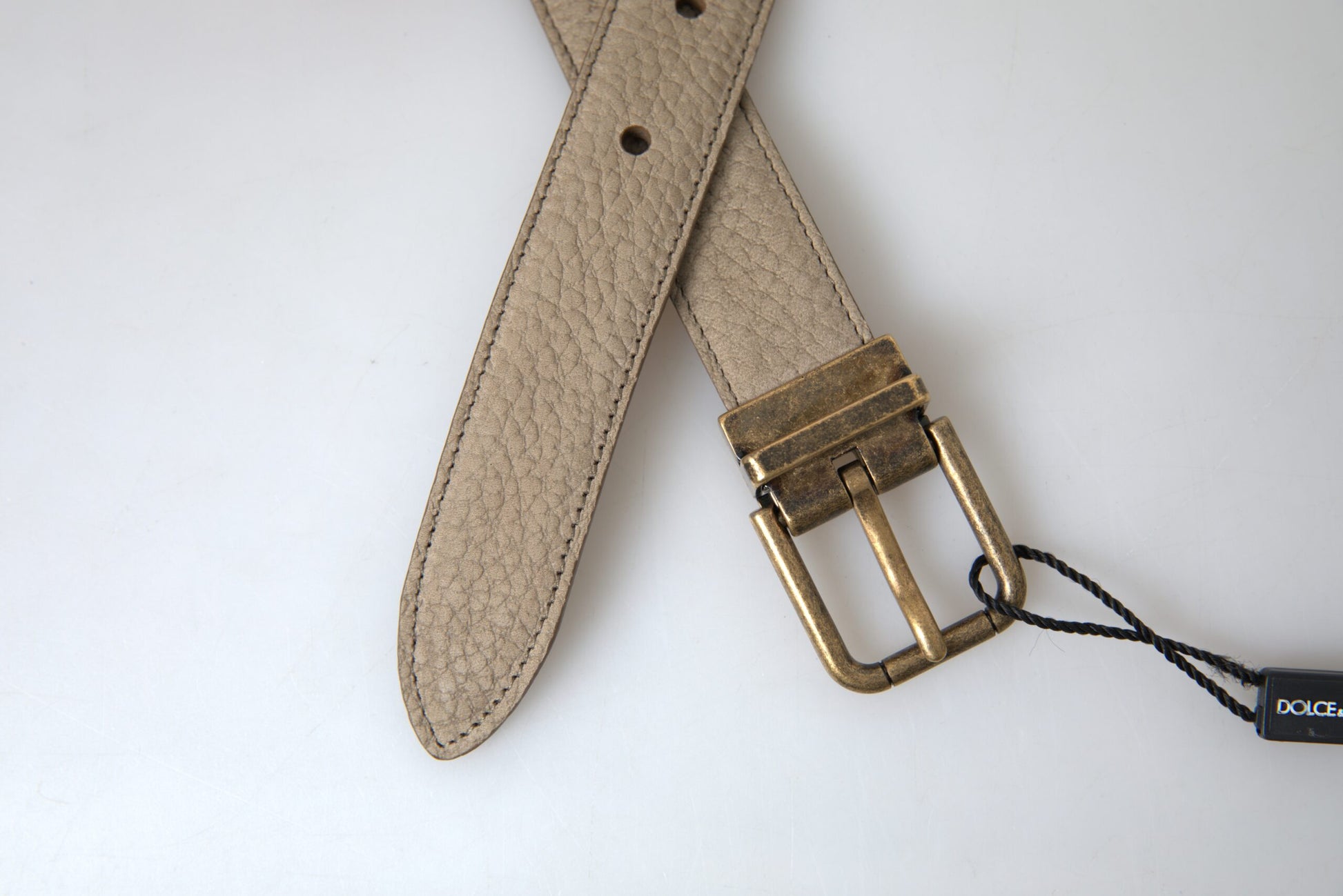 Dolce & Gabbana Elegant Beige Leather Belt with Metal Buckle - KALAJ