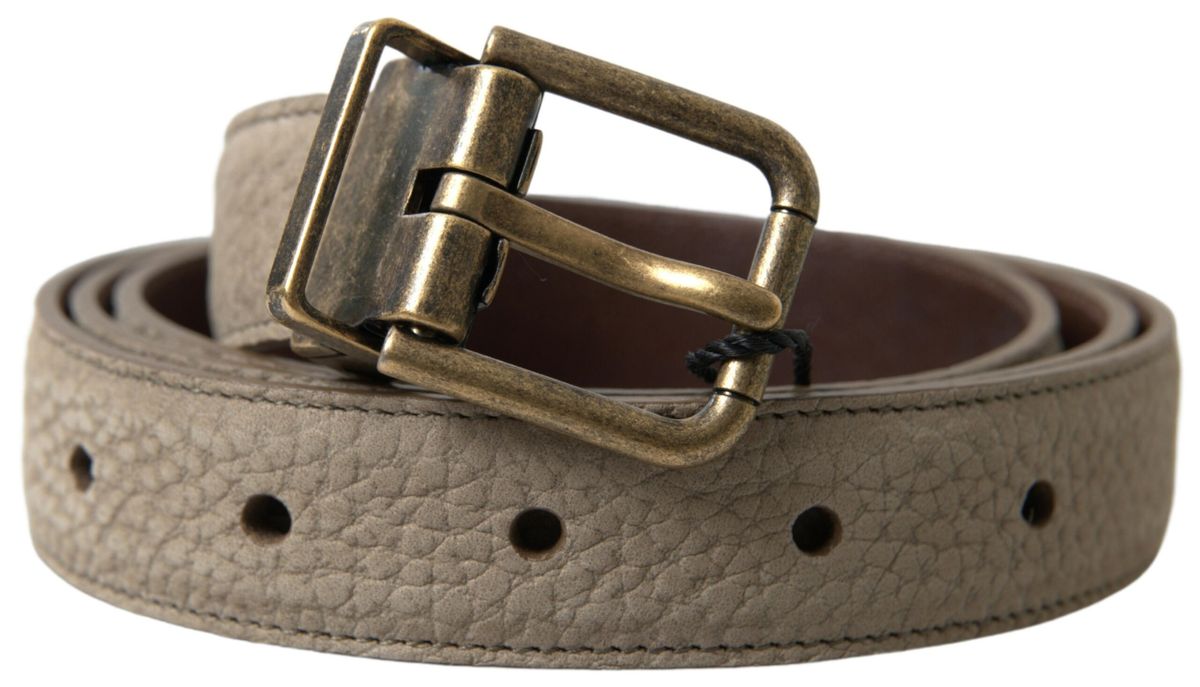 Dolce & Gabbana Elegant Beige Leather Belt with Metal Buckle - KALAJ