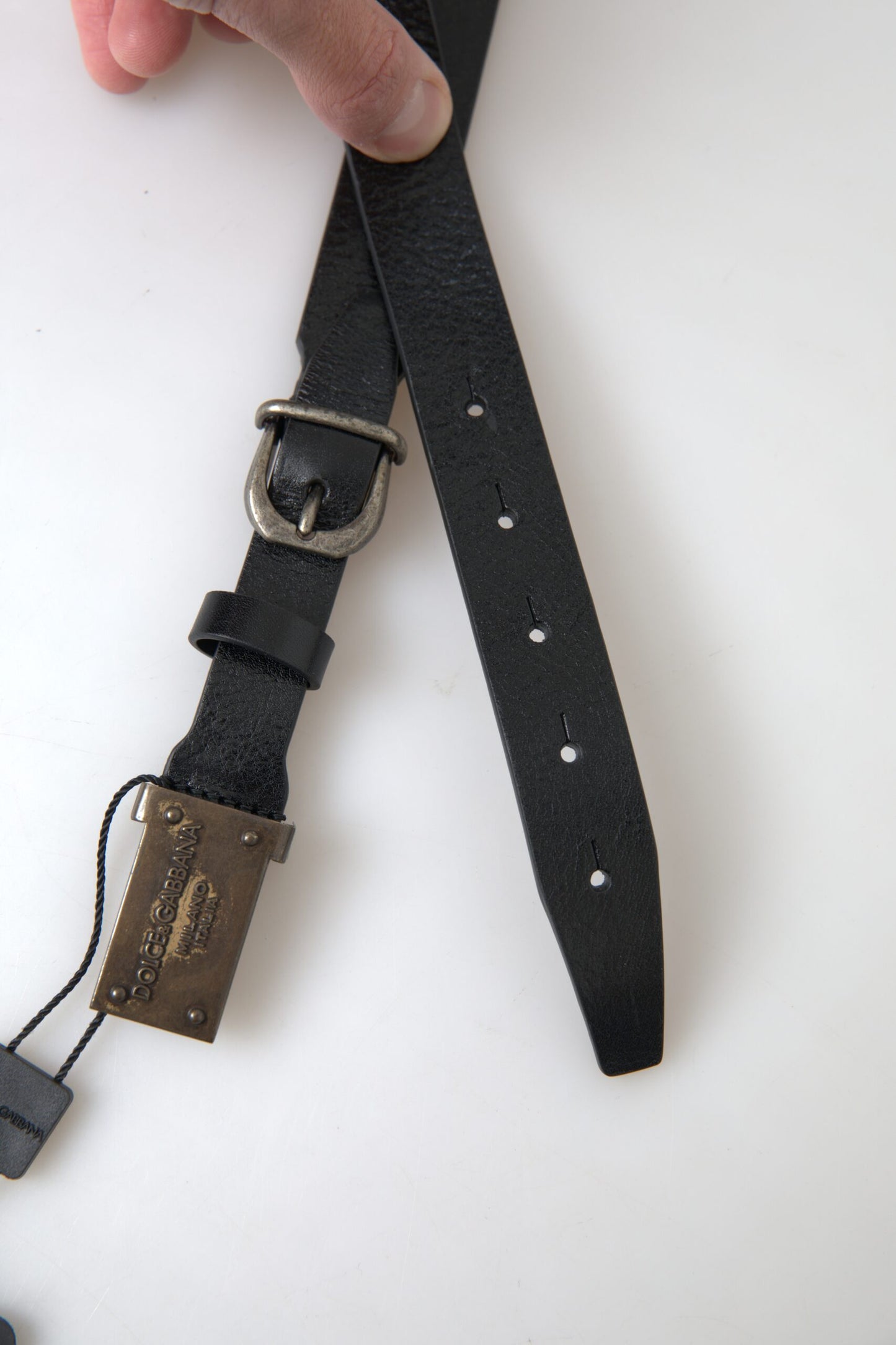 Dolce & Gabbana Elegant Black Leather Belt - Metal Buckle Closure - KALAJ