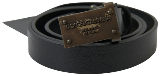 Dolce & Gabbana Elegant Black Leather Belt - Metal Buckle Closure - KALAJ