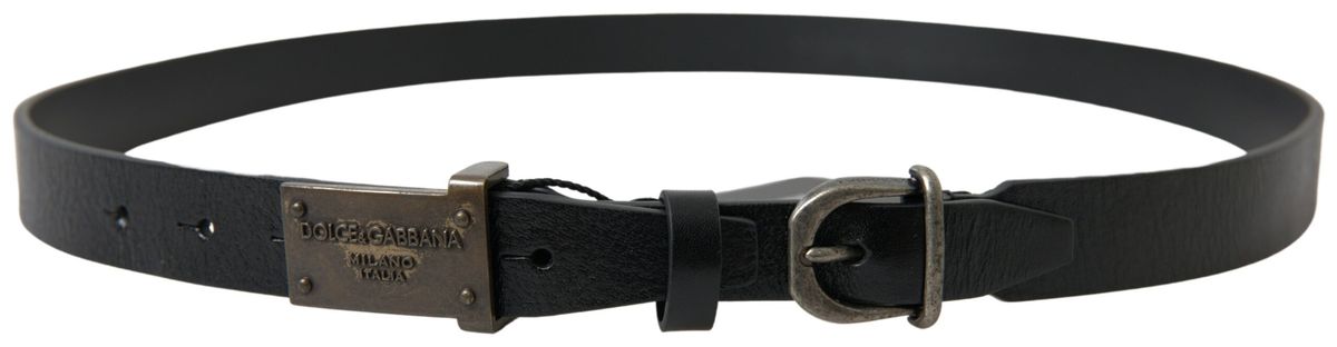 Dolce & Gabbana Elegant Black Leather Belt - Metal Buckle Closure - KALAJ