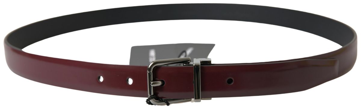 Dolce & Gabbana Elegant Bordeaux Leather Belt with Metal Buckle - KALAJ