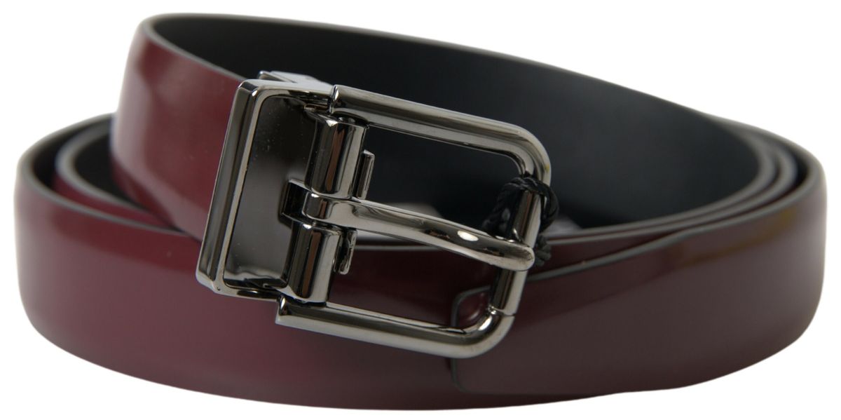 Dolce & Gabbana Elegant Bordeaux Leather Belt with Metal Buckle - KALAJ