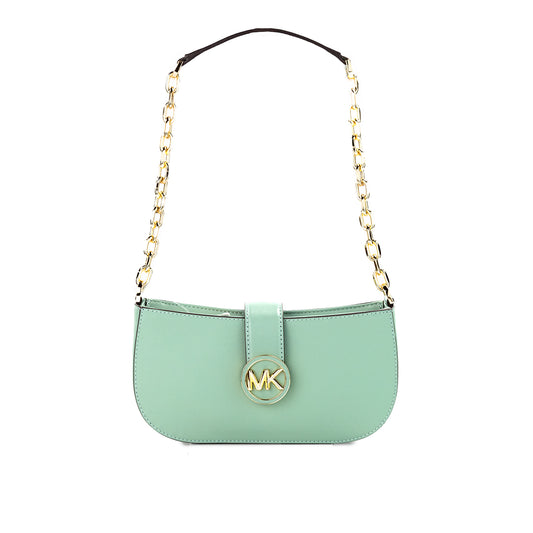 Michael Kors Carmen Small Sea Green Leather Pouchette Shoulder Crossbody Purse - KALAJ