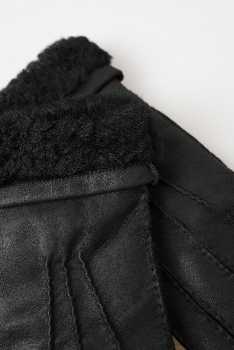 Dolce & Gabbana Elegant Black Leather Winter Gloves - KALAJ