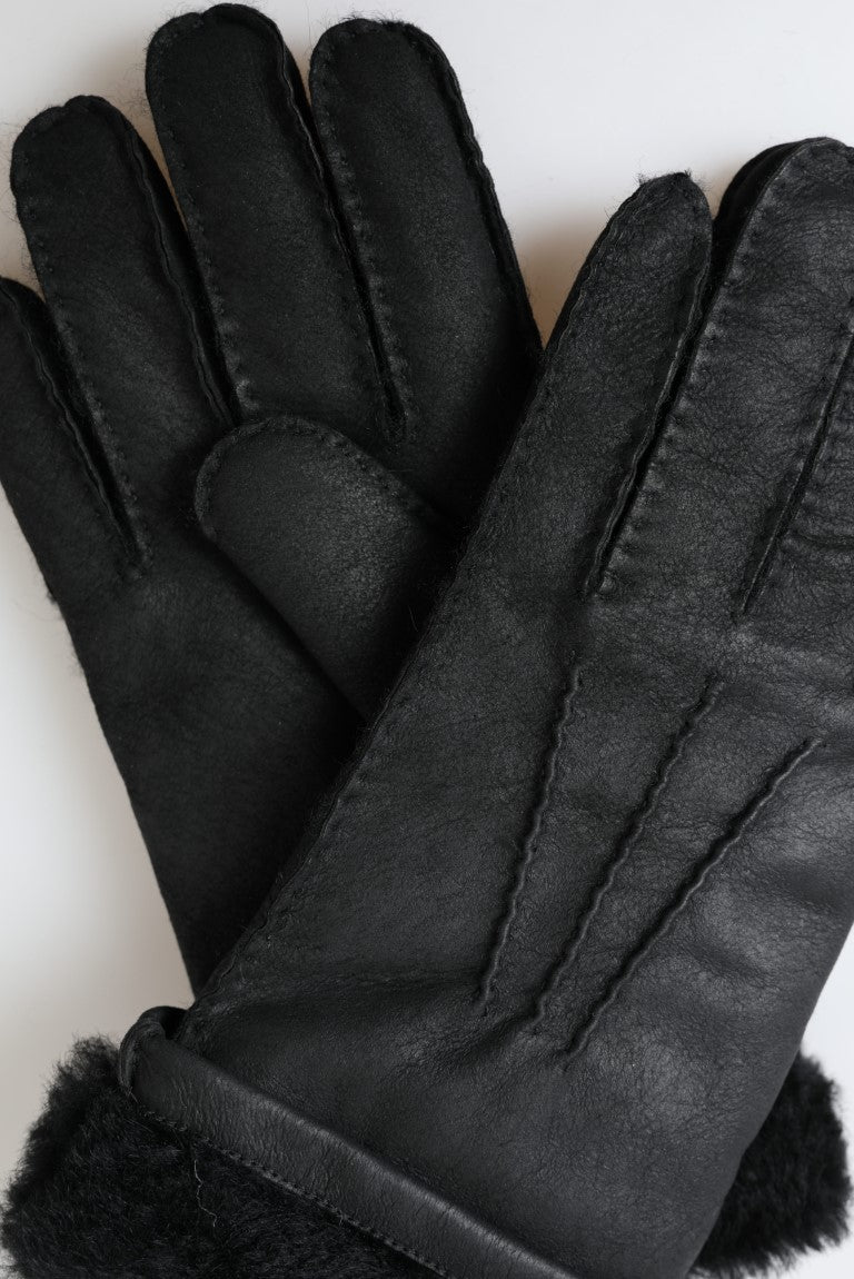 Dolce & Gabbana Elegant Black Leather Winter Gloves - KALAJ