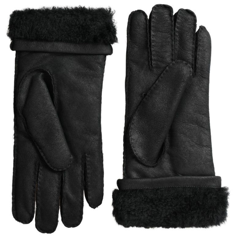 Dolce & Gabbana Elegant Black Leather Winter Gloves - KALAJ