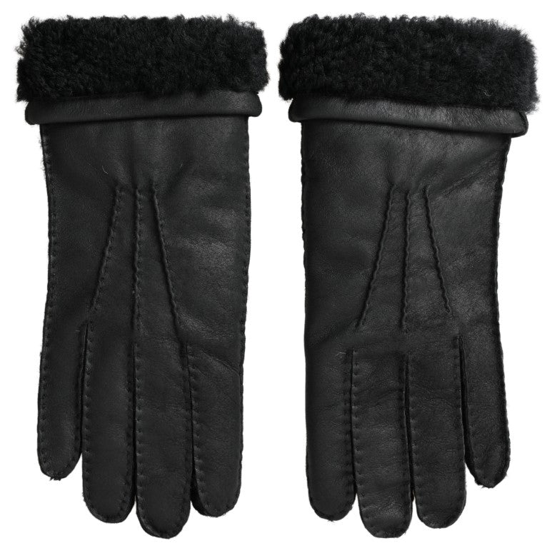 Dolce & Gabbana Elegant Black Leather Winter Gloves - KALAJ