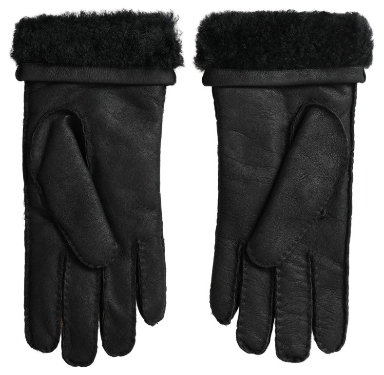 Dolce & Gabbana Elegant Black Leather Winter Gloves - KALAJ