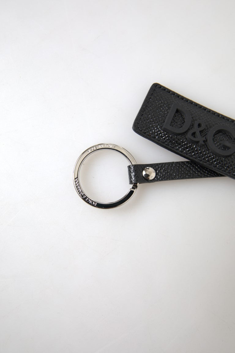 Dolce & Gabbana Elegant Black Leather Keyring Accessory - KALAJ