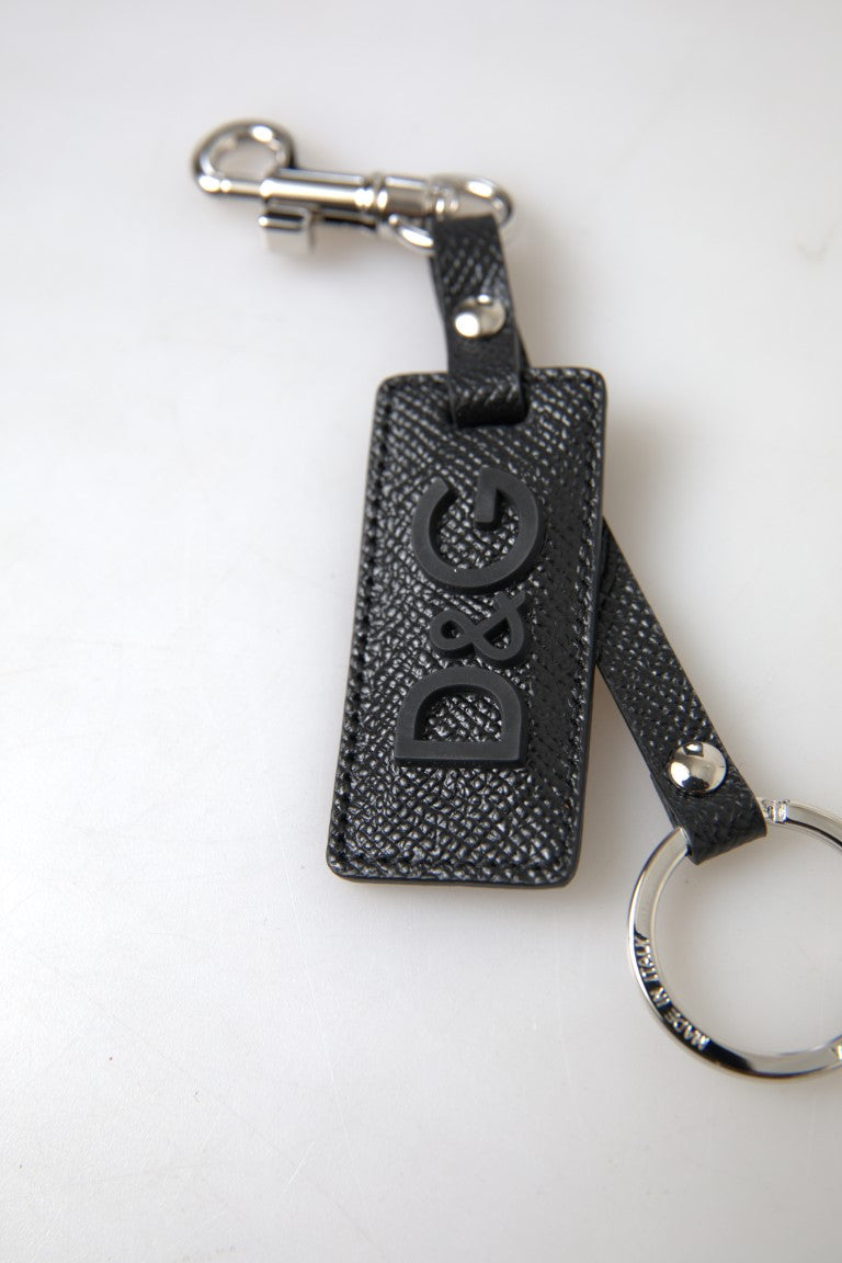 Dolce & Gabbana Elegant Black Leather Keyring Accessory - KALAJ