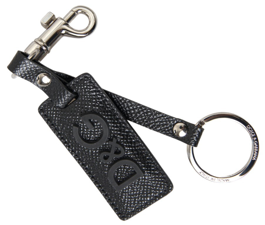 Dolce & Gabbana Elegant Black Leather Keyring Accessory - KALAJ