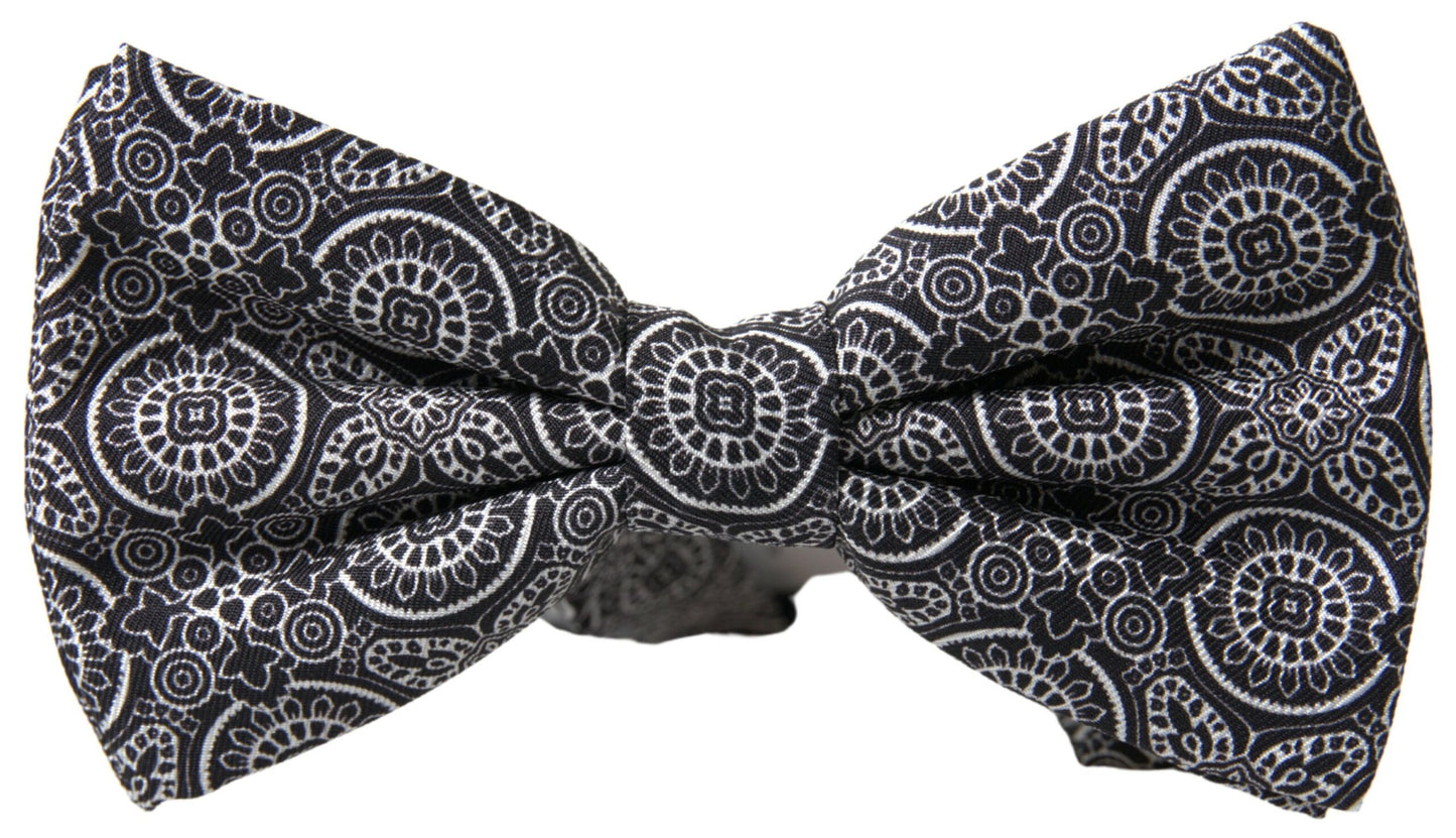 Dolce & Gabbana Elegant Black & White Silk Bow Tie - KALAJ