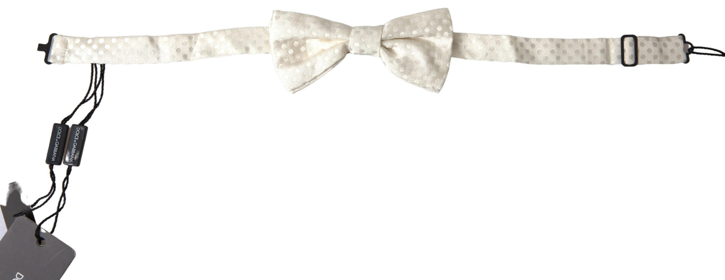 Dolce & Gabbana Elegant Ivory Fantasy Pattern Silk Bow Tie - KALAJ