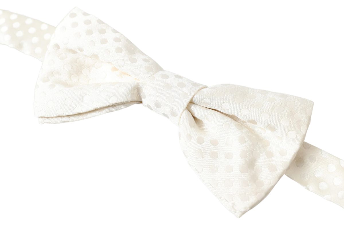 Dolce & Gabbana Elegant Ivory Fantasy Pattern Silk Bow Tie - KALAJ