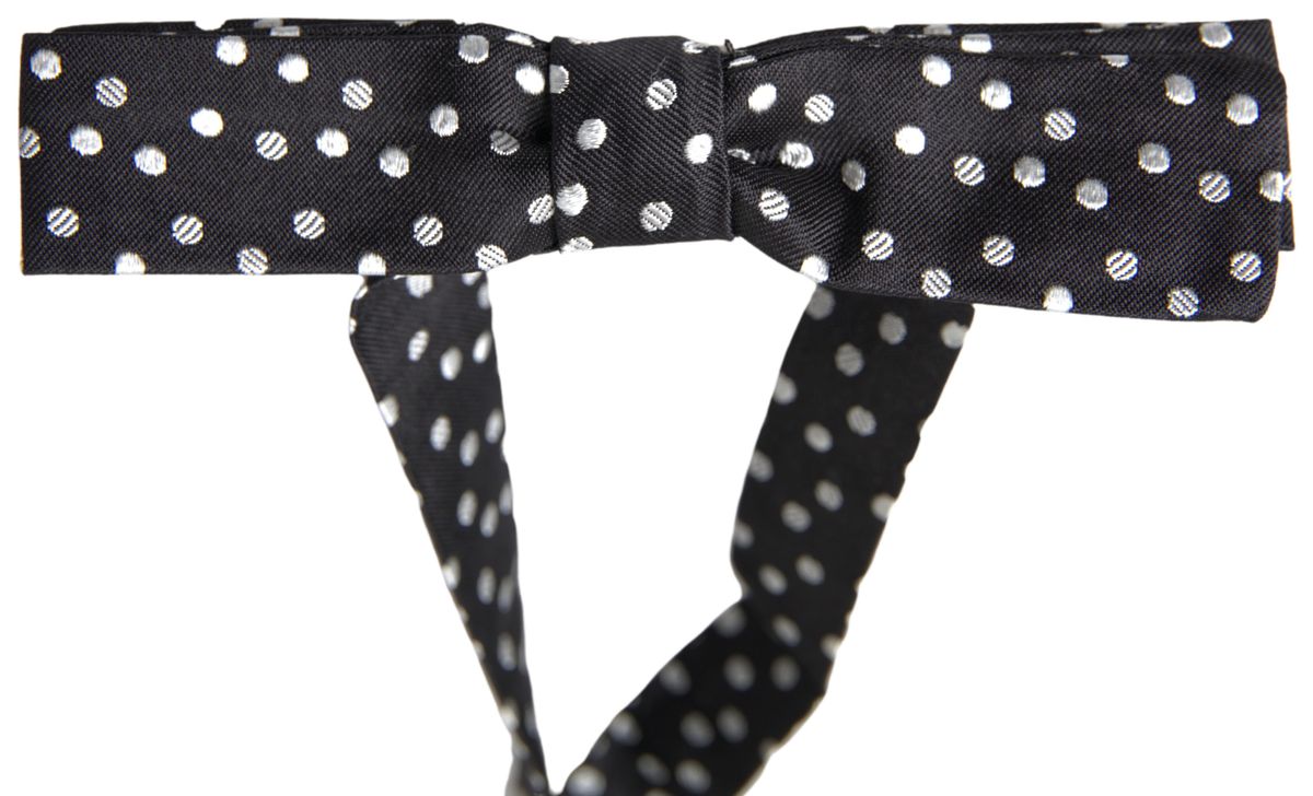 Dolce & Gabbana Elegant Black Silk Bow Tie with Logo Detail - KALAJ