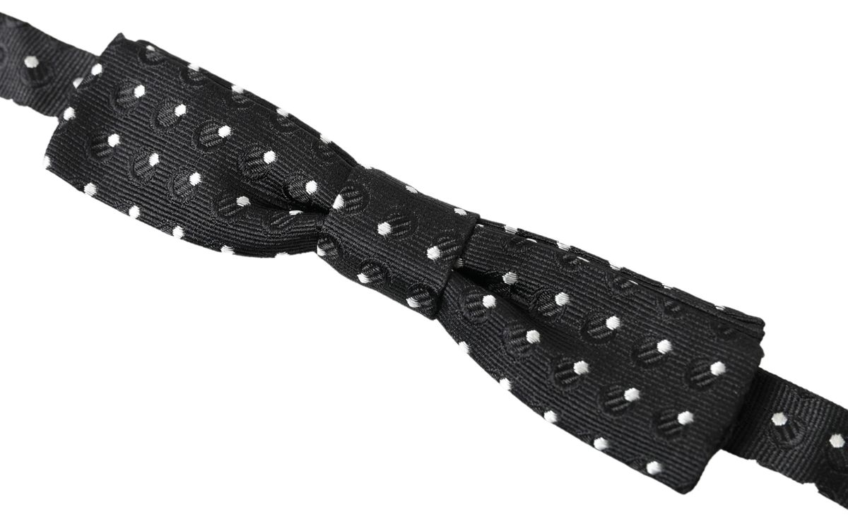 Dolce & Gabbana Elegant Silk Black Bow Tie with Signature Clasp - KALAJ