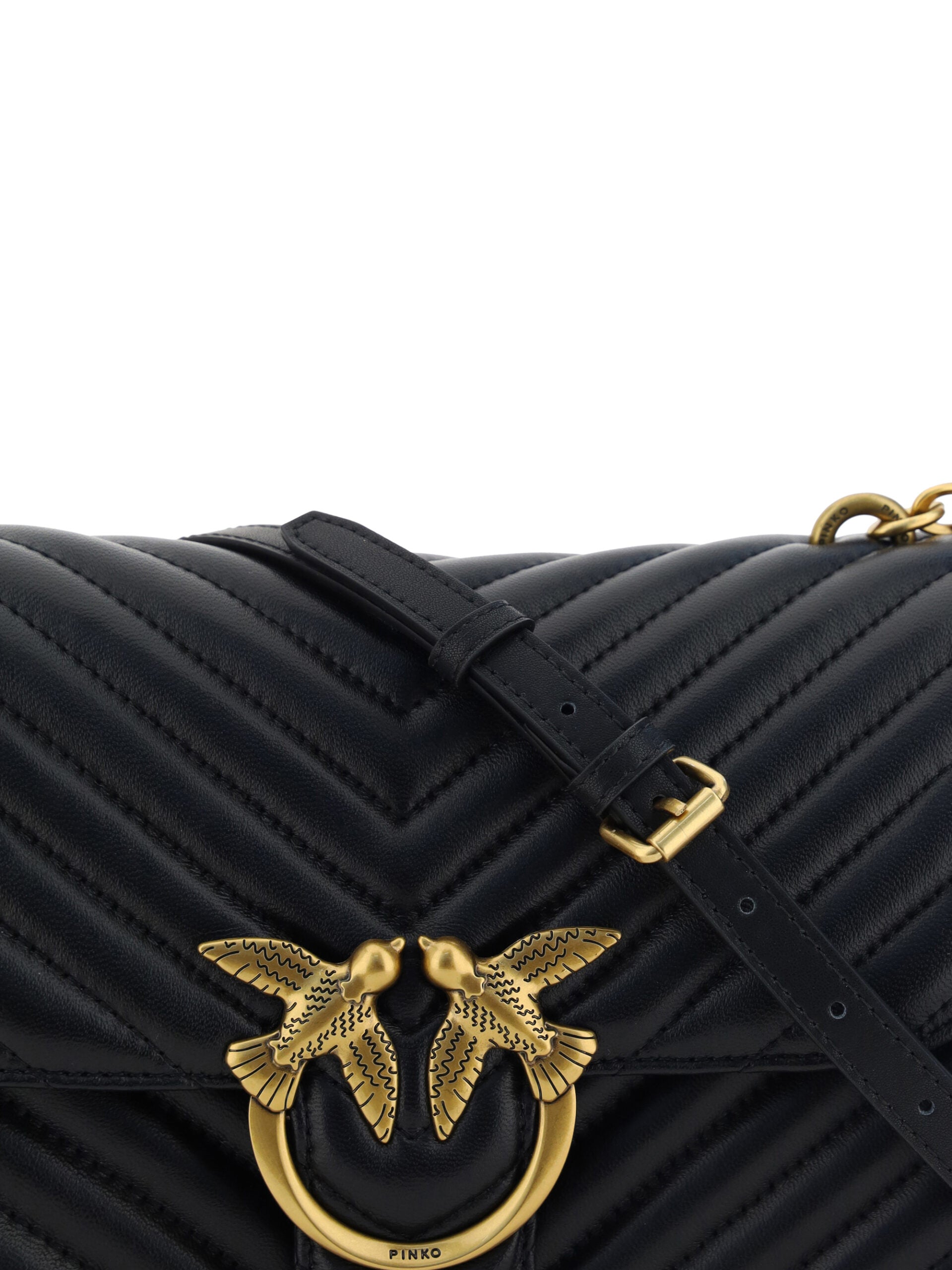 PINKO Elegant Black Quilted Leather Shoulder Bag - KALAJ