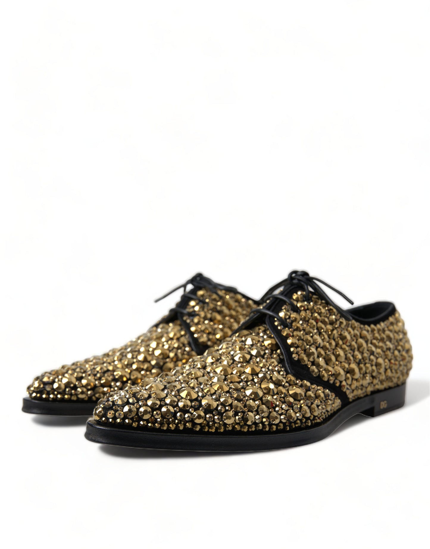 Dolce & Gabbana Elegant Gold Black Suede Derby Dress Shoes