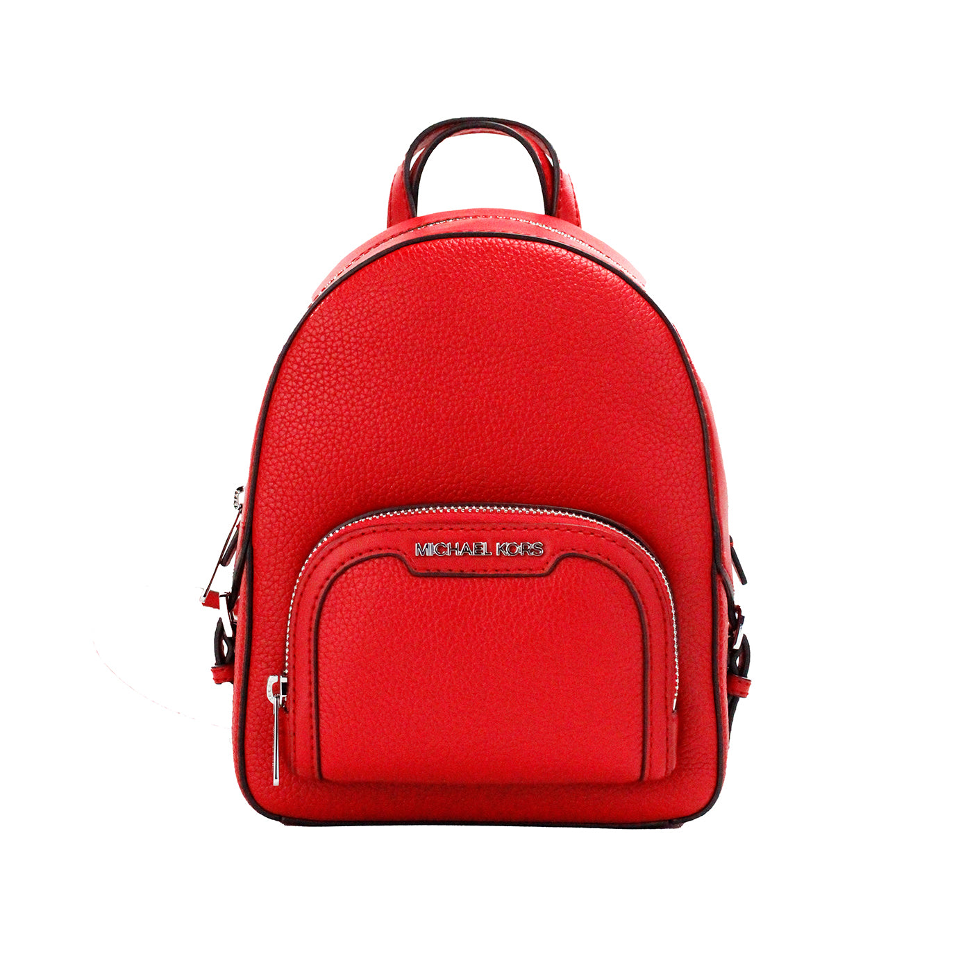 Michael Kors Jaycee Mini XS Bright Red Pebbled Leather Zip Pocket Backpack Bag - KALAJ