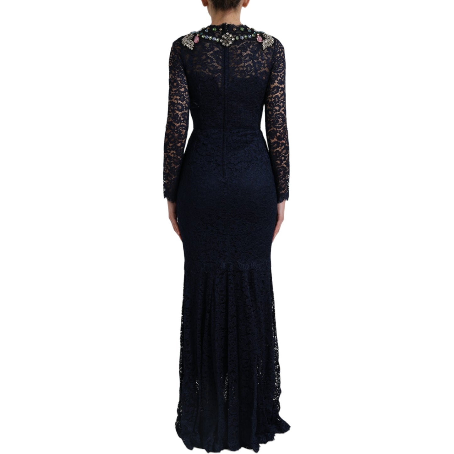 Dolce & Gabbana Crystal Embellished Navy Blue Flare Dress