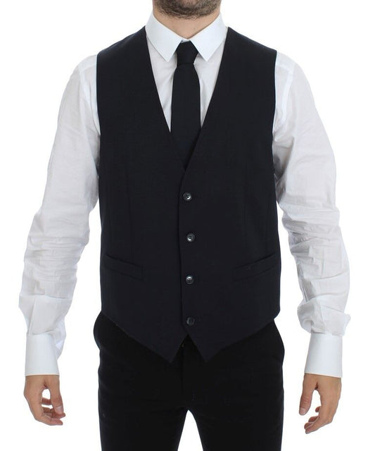 Dolce & Gabbana Elegant Gray Striped Wool-Silk Dress Vest