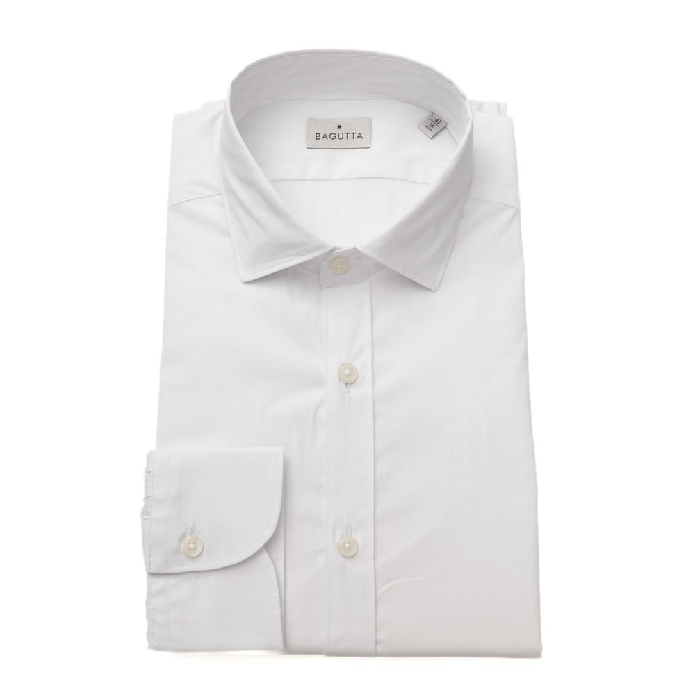 Bagutta White Cotton Men Shirt Slim Fit With French Collar