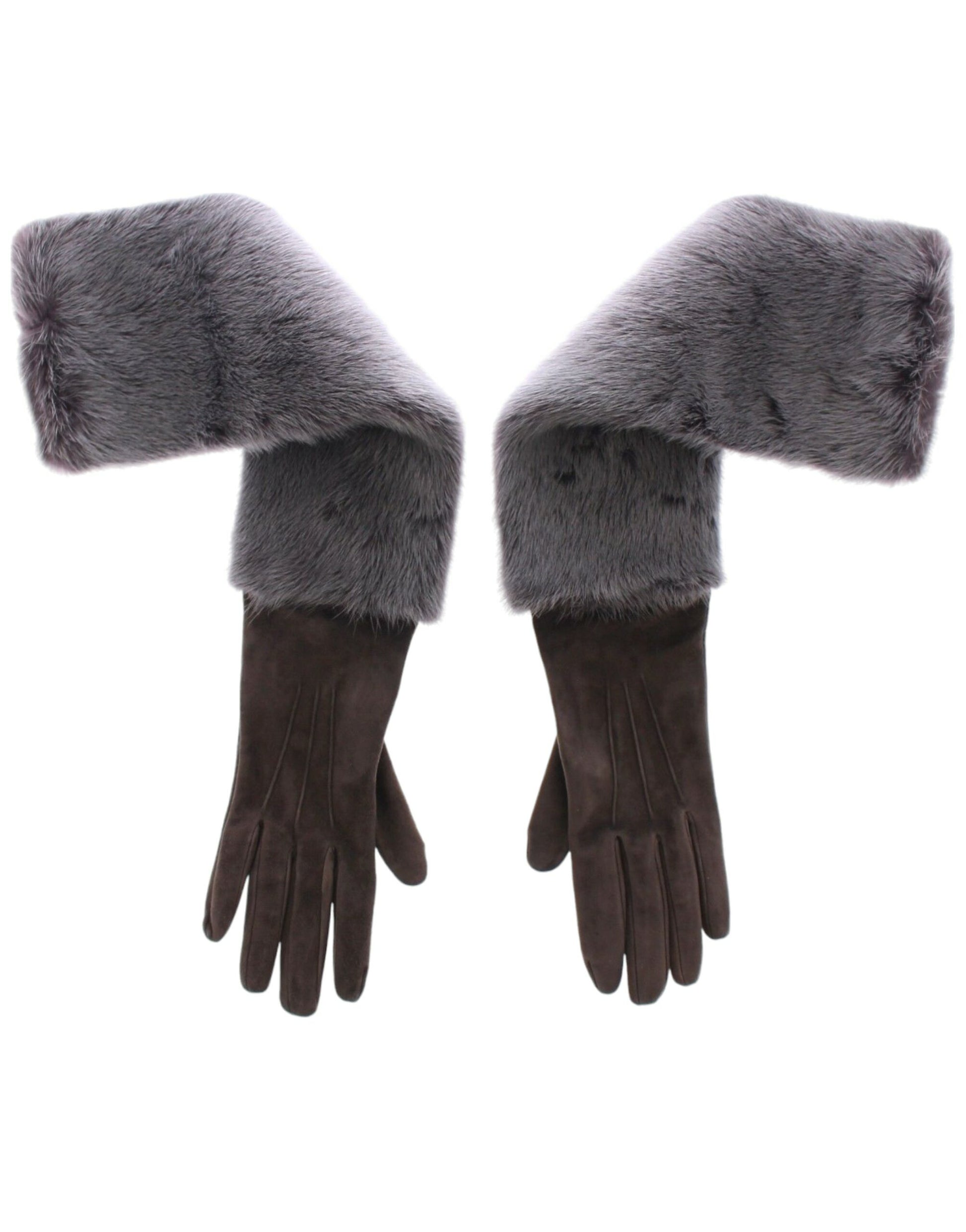 Dolce & Gabbana Elegant Gray Mink Fur Leather Elbow Gloves - KALAJ