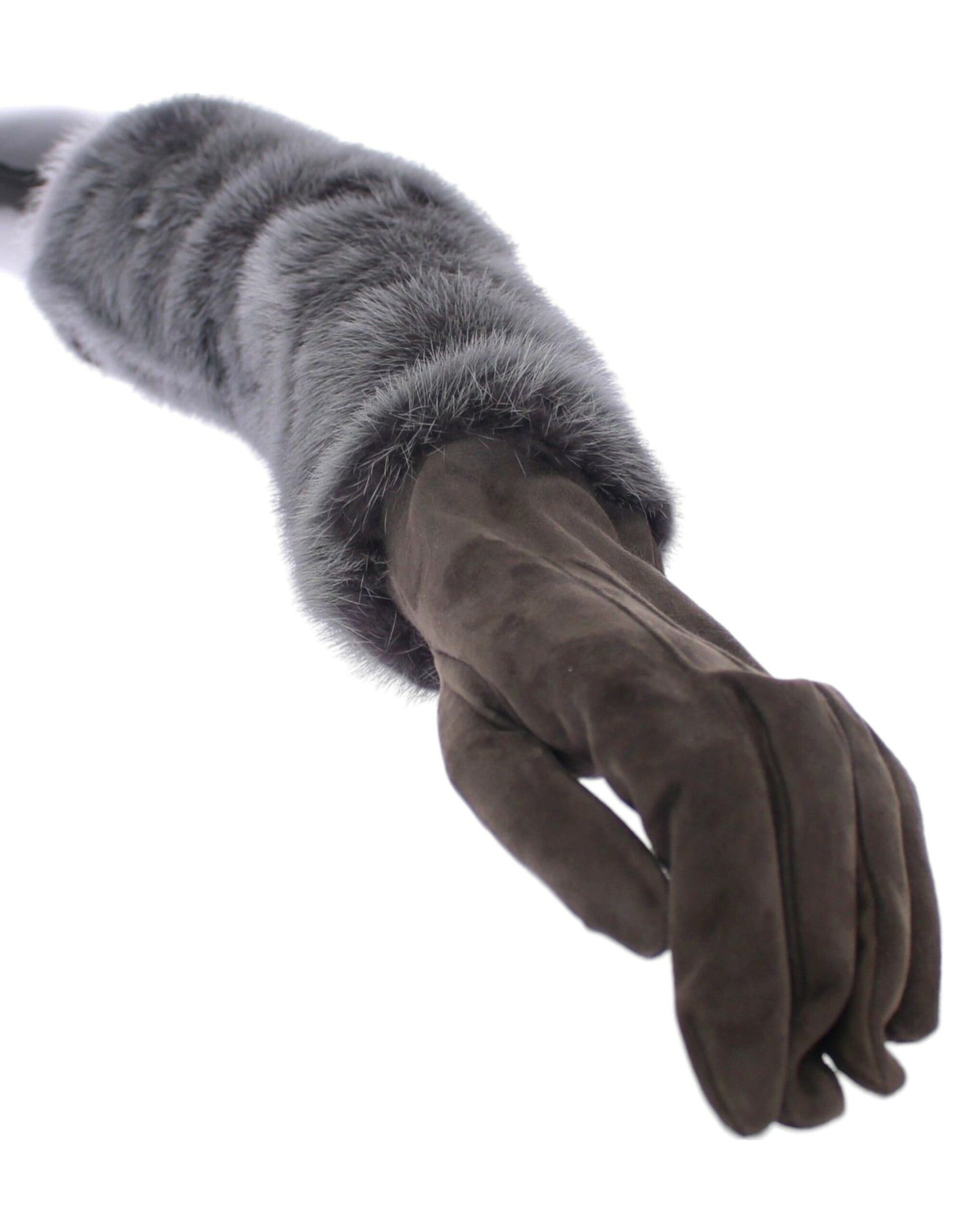 Dolce & Gabbana Elegant Gray Mink Fur Leather Elbow Gloves - KALAJ