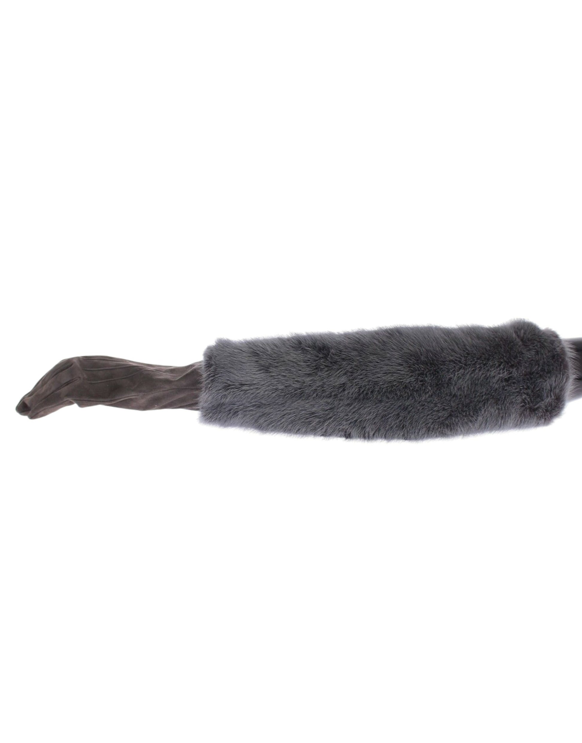 Dolce & Gabbana Elegant Gray Mink Fur Leather Elbow Gloves - KALAJ