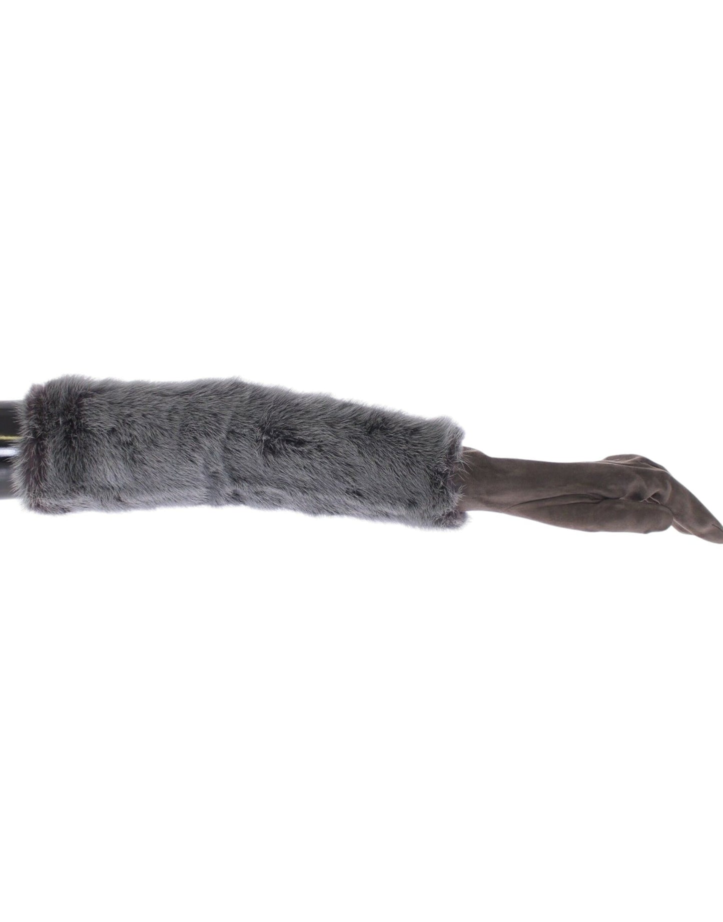 Dolce & Gabbana Elegant Gray Mink Fur Leather Elbow Gloves - KALAJ