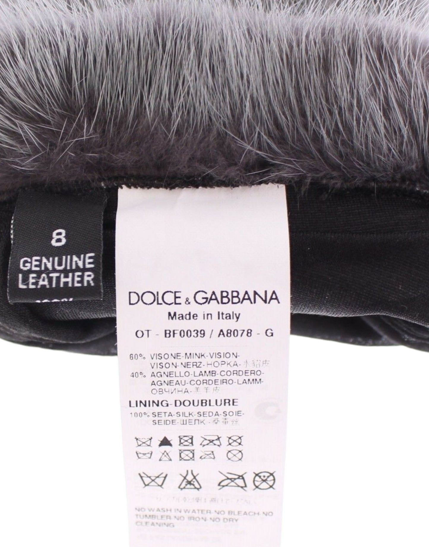 Dolce & Gabbana Elegant Gray Mink Fur Leather Elbow Gloves - KALAJ