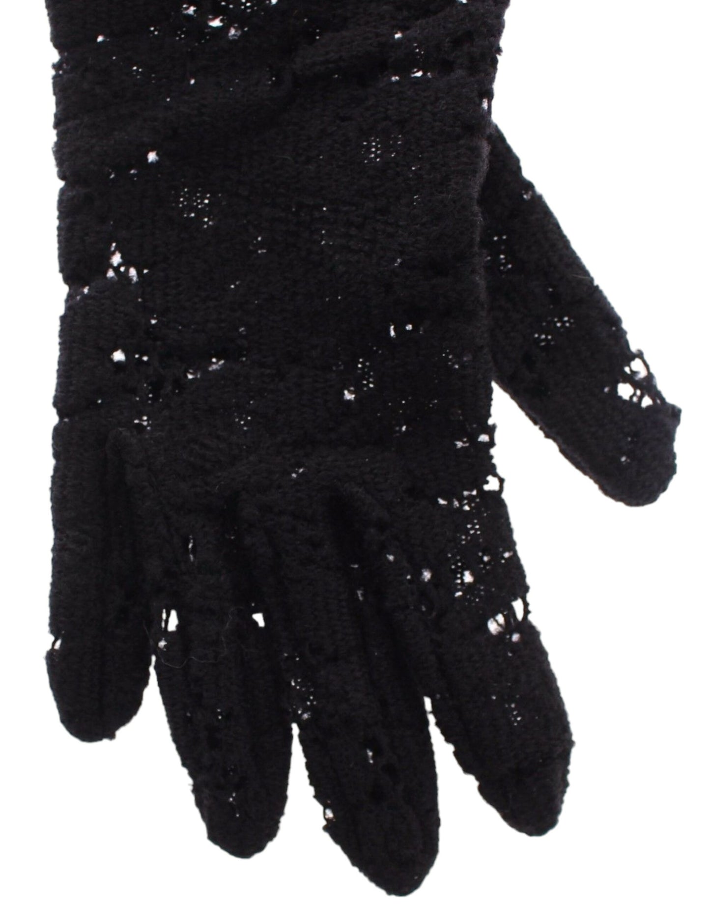 Dolce & Gabbana Black Wool Lace & Lamb Fur Elbow Gloves - KALAJ