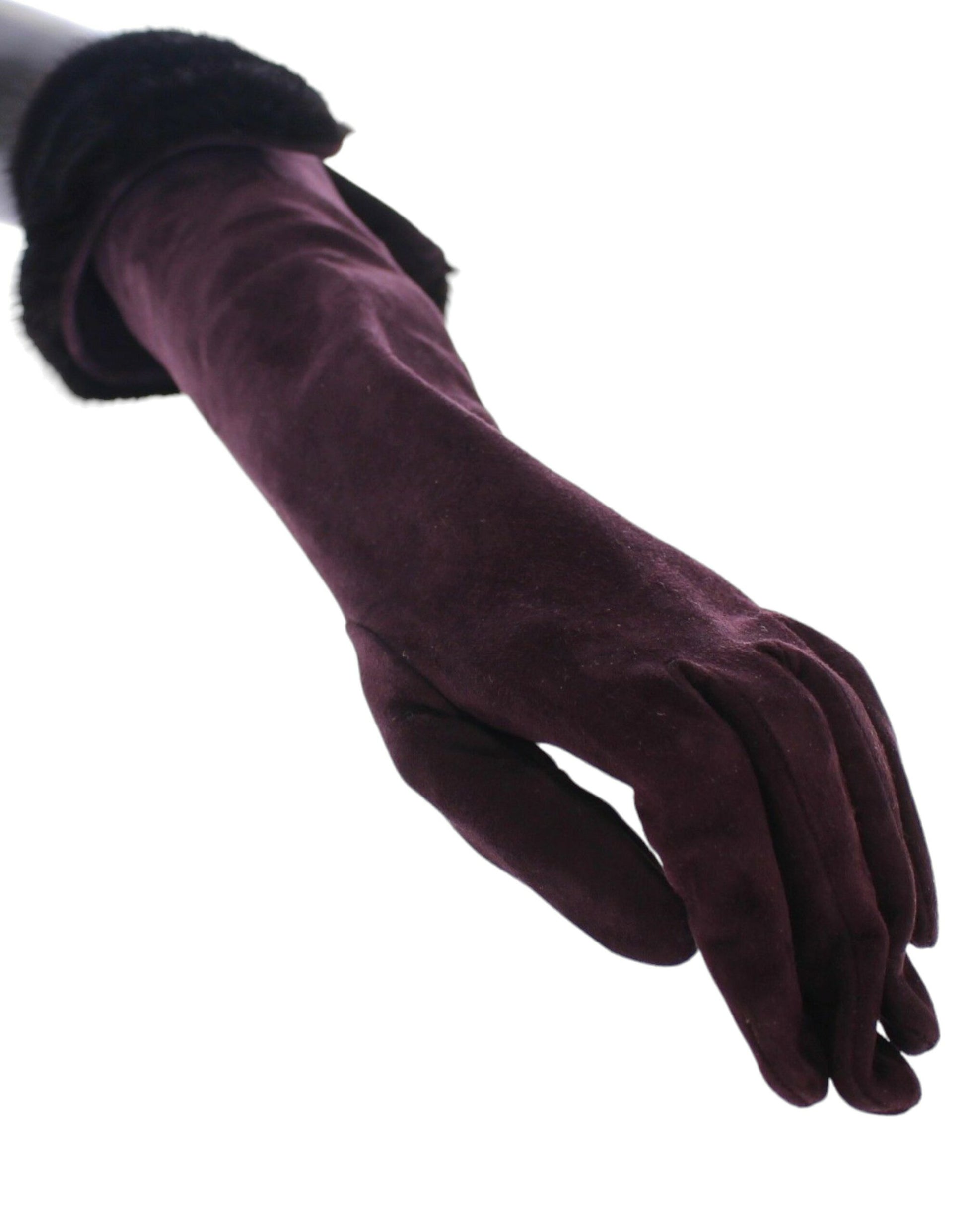 Dolce & Gabbana Elegant Elbow Length Purple Fur Gloves - KALAJ