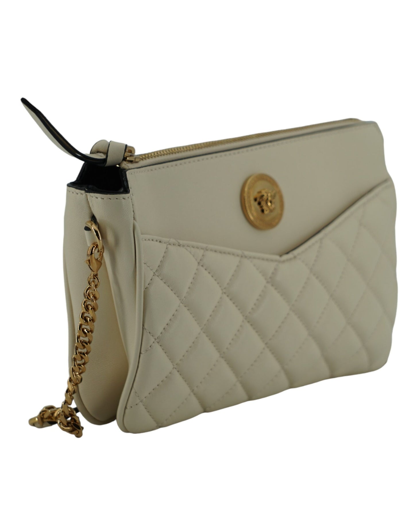 Versace Elegant White Lamb Leather Crossbody Pouch - KALAJ