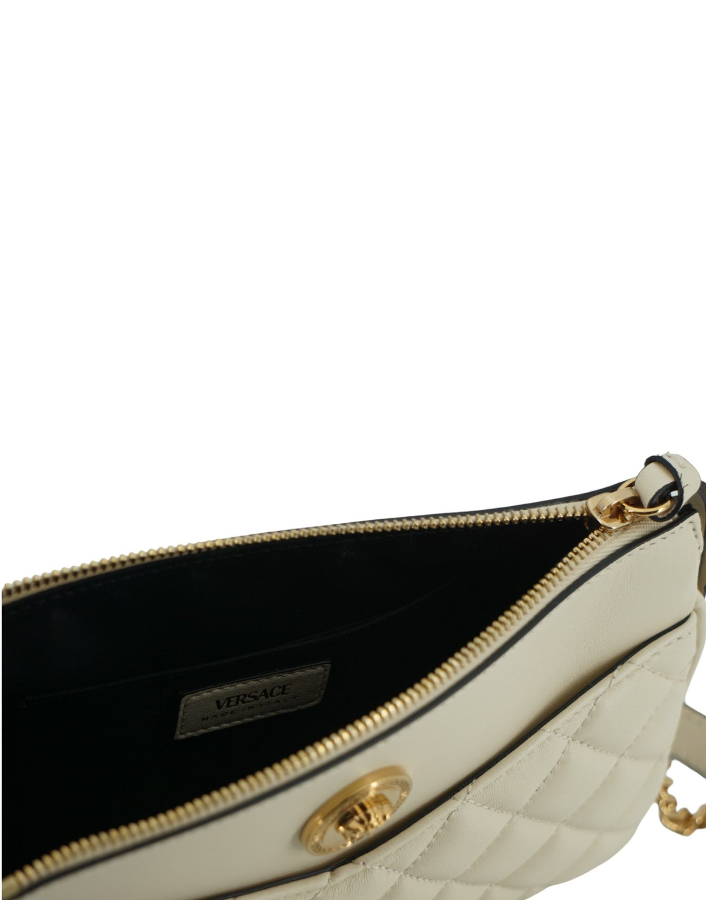 Versace Elegant White Lamb Leather Crossbody Pouch - KALAJ