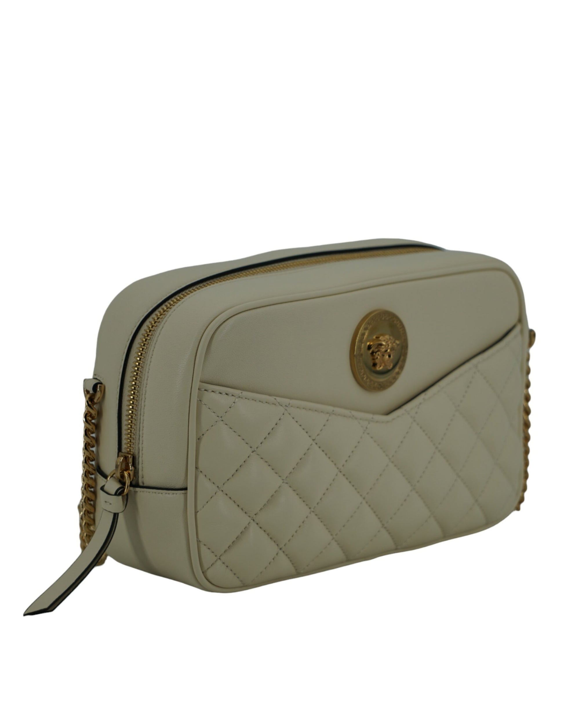 Versace Elegant White Leather Camera Shoulder Bag - KALAJ