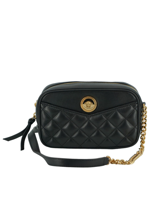 Versace Elegant Small Black Leather Crossbody Bag - KALAJ