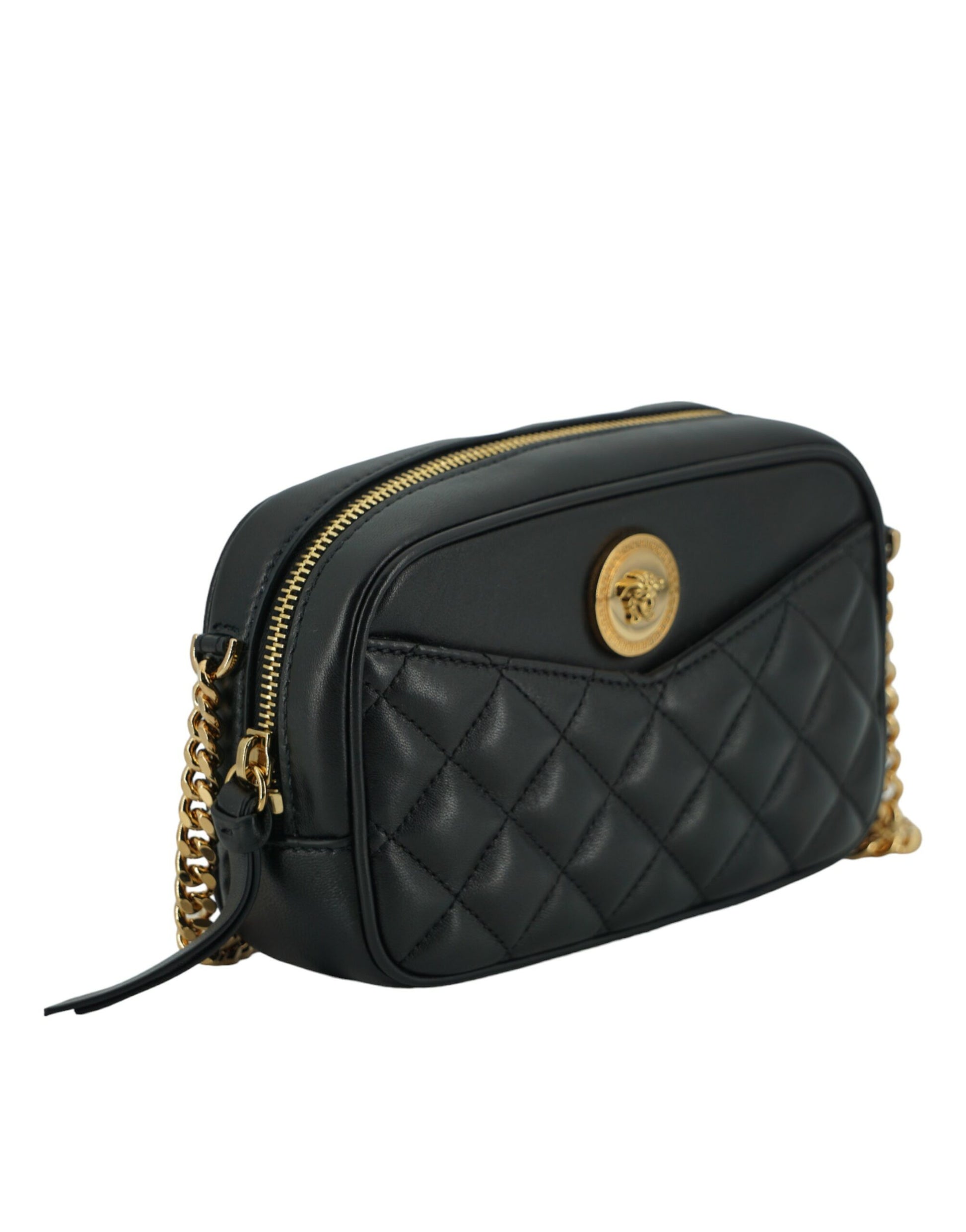 Versace Elegant Small Black Leather Crossbody Bag - KALAJ