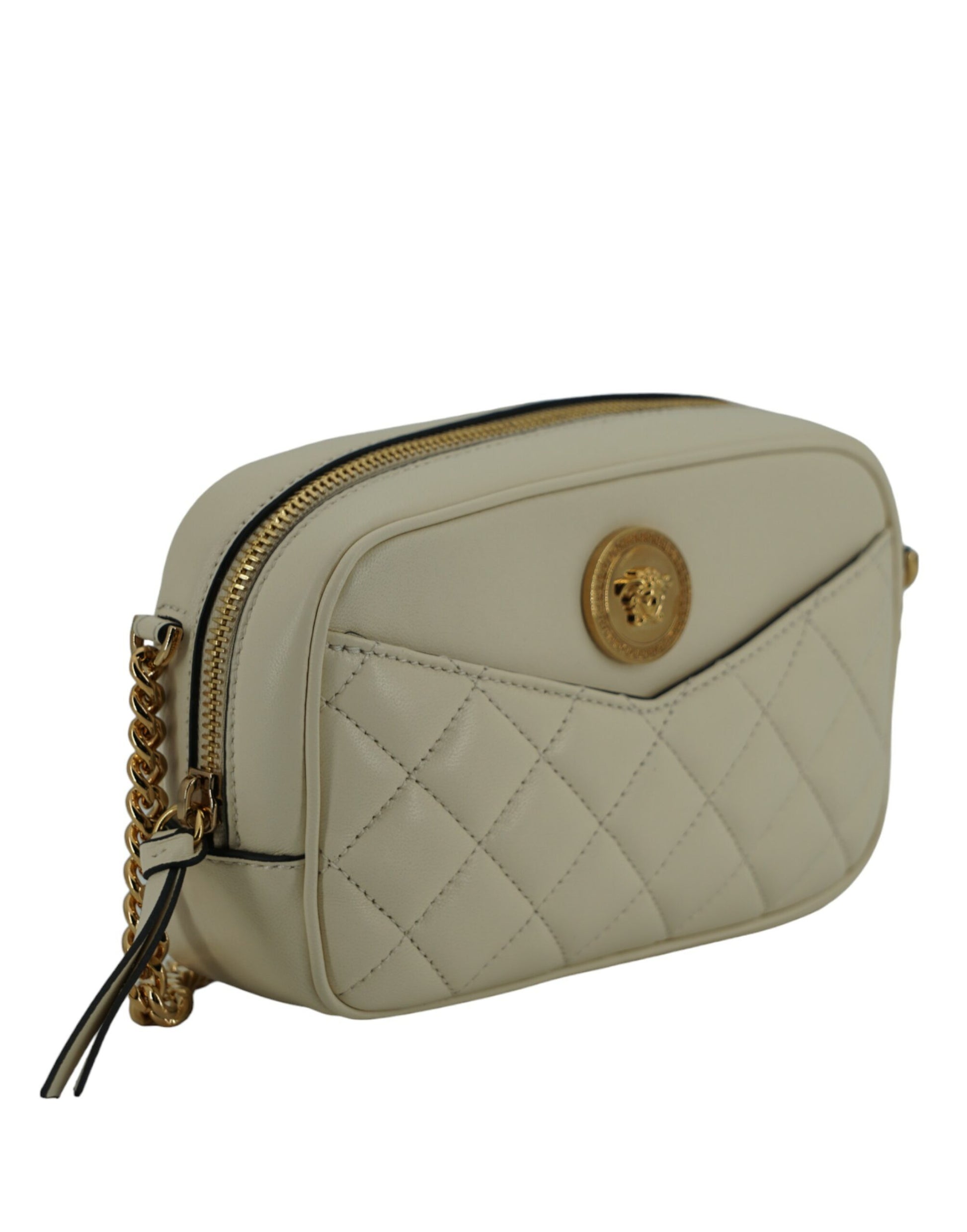 Versace Elegant White Lamb Leather Camera Bag - KALAJ