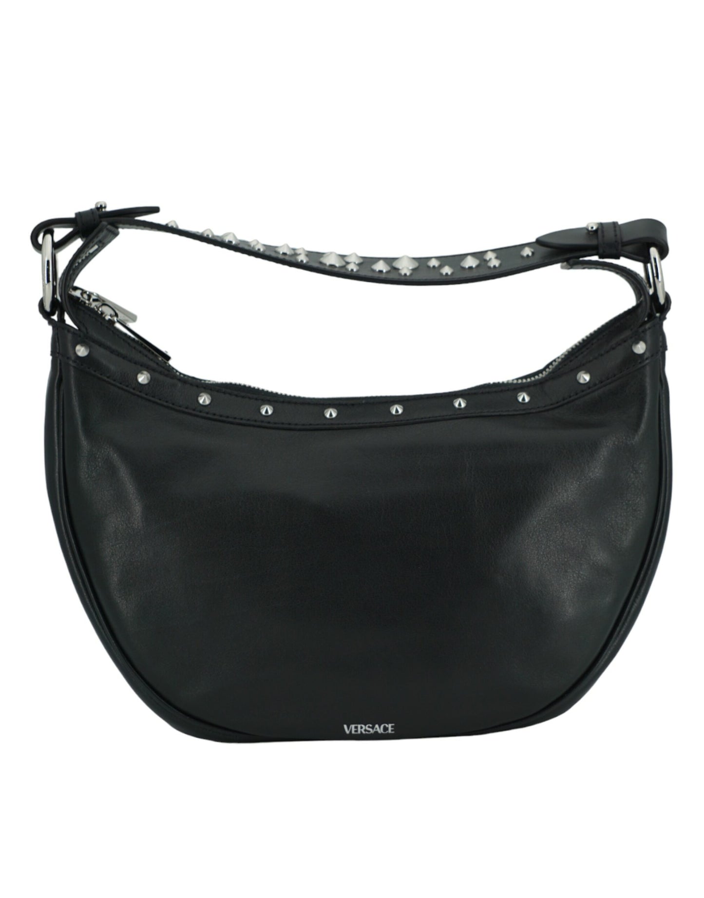 Versace Elegant Black Leather Hobo Shoulder Bag - KALAJ