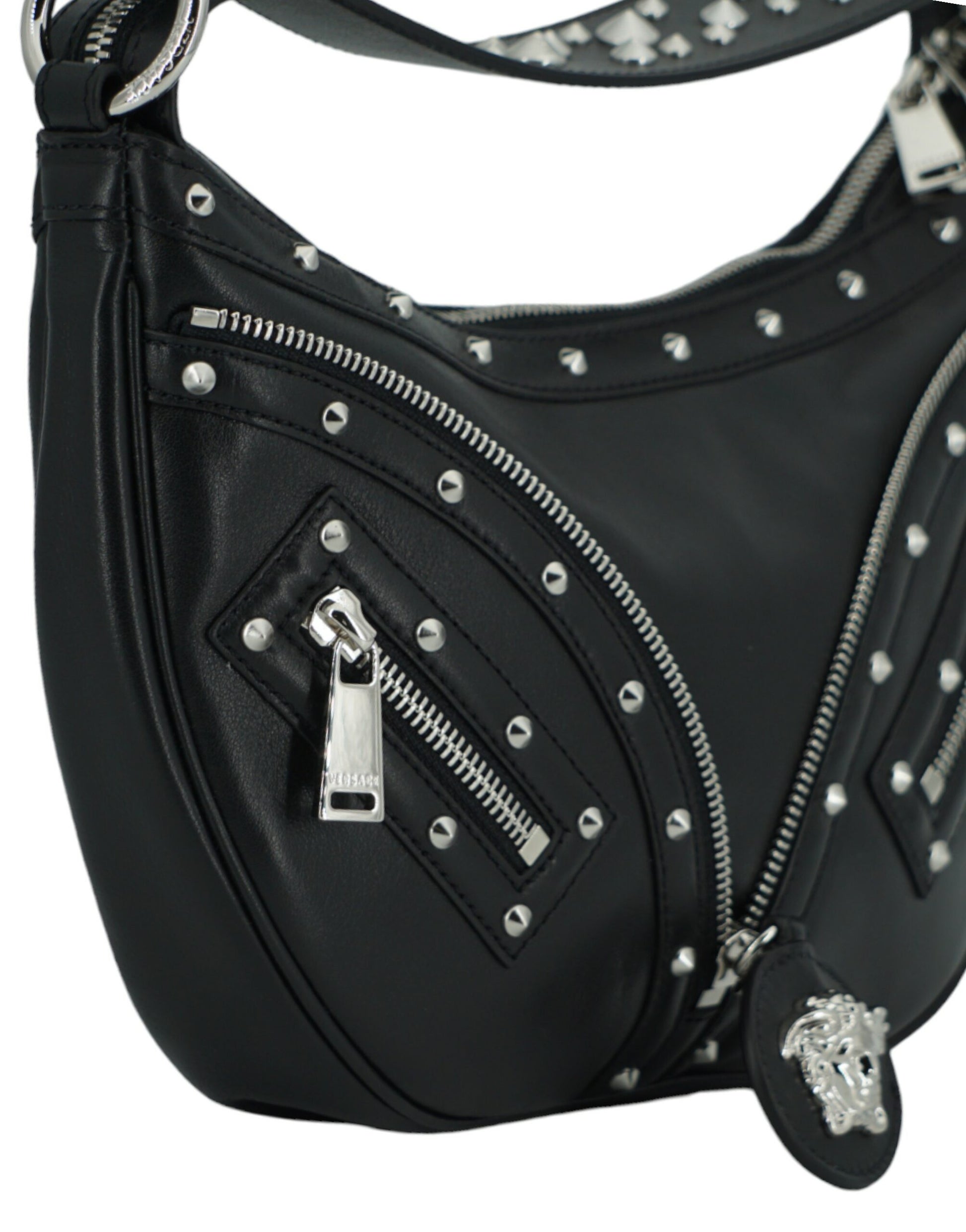 Versace Elegant Black Leather Hobo Shoulder Bag - KALAJ