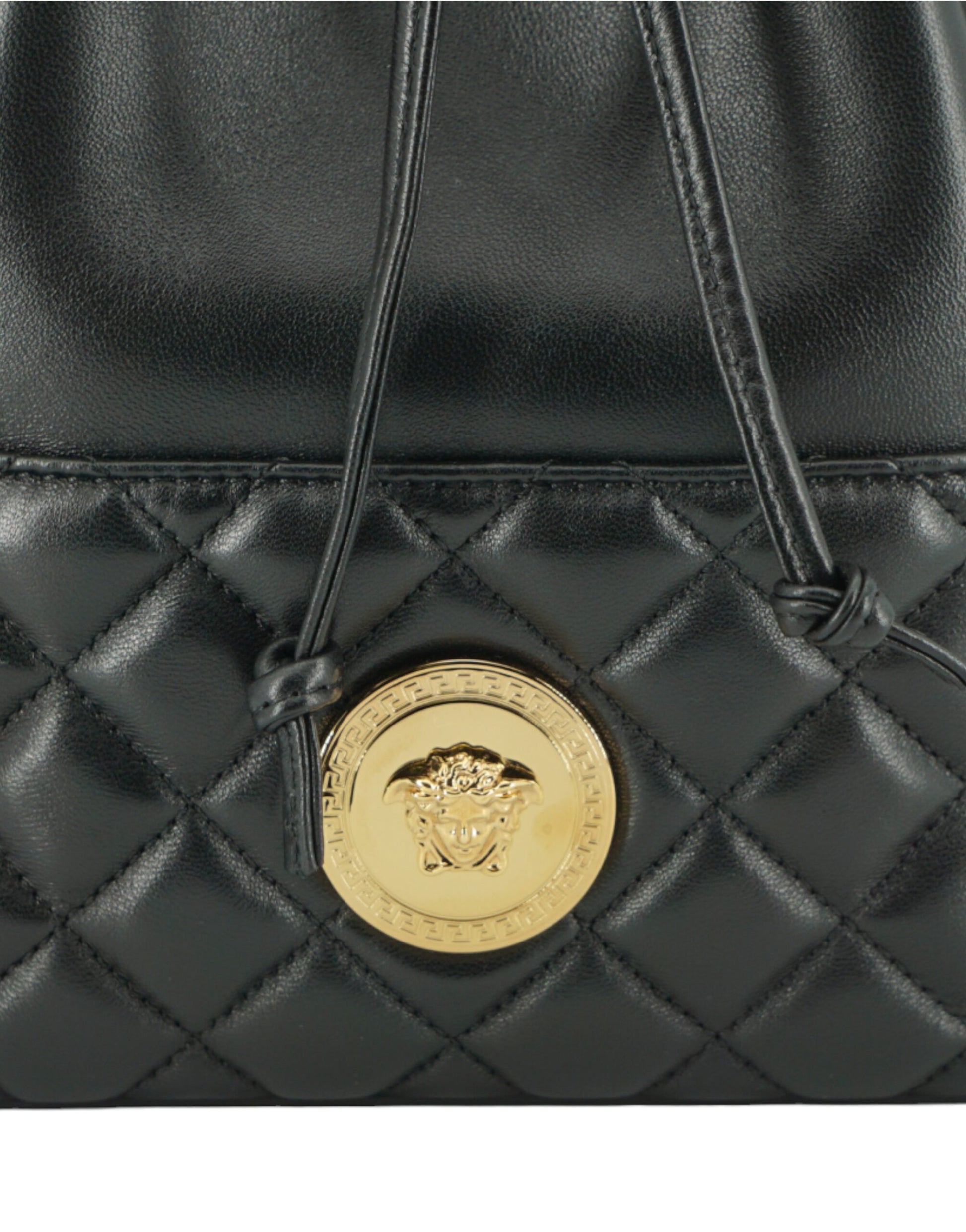 Versace Elegant Black Leather Medusa Bucket Shoulder Bag - KALAJ