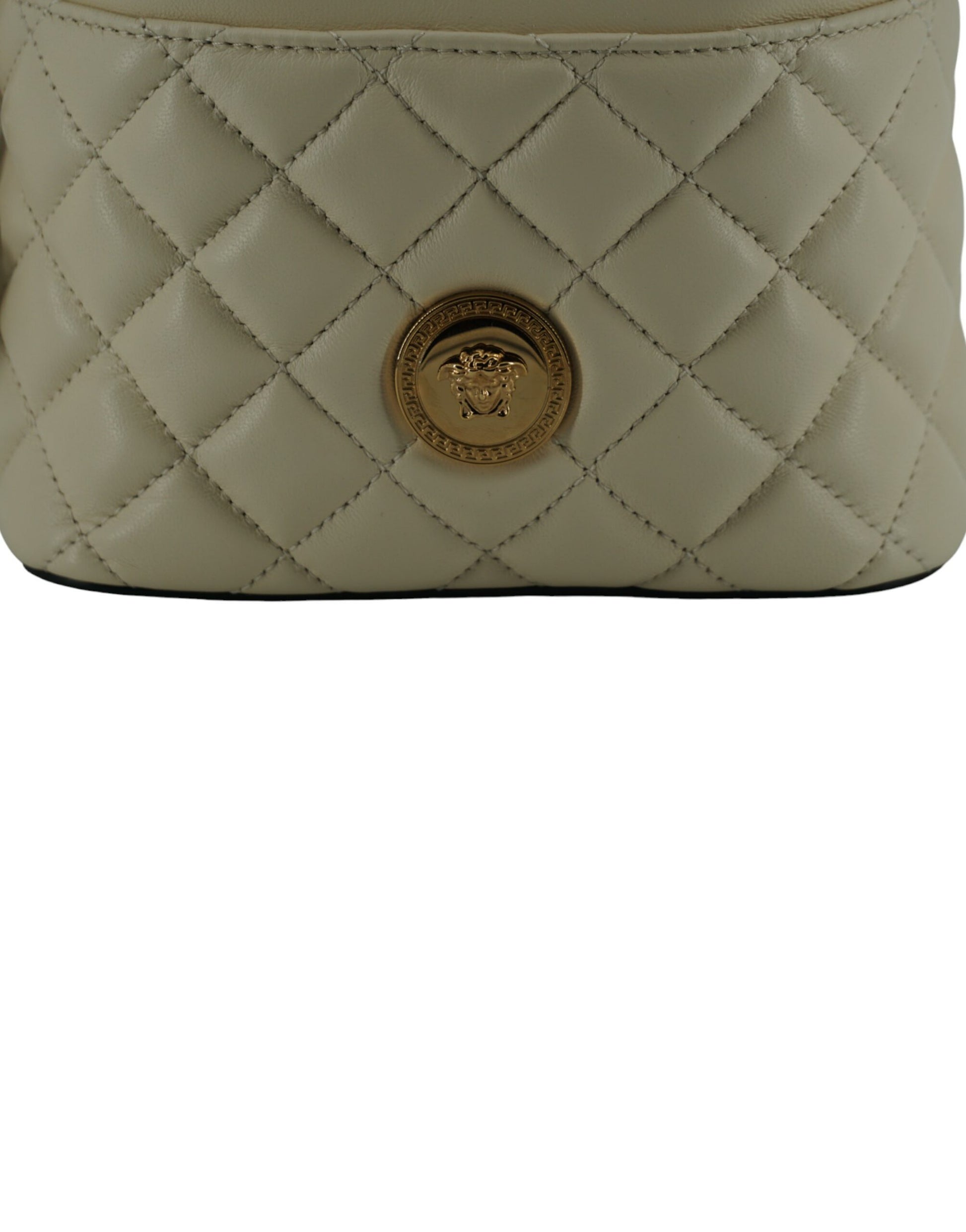 Versace Elegant Small White Leather Bucket Shoulder Bag - KALAJ