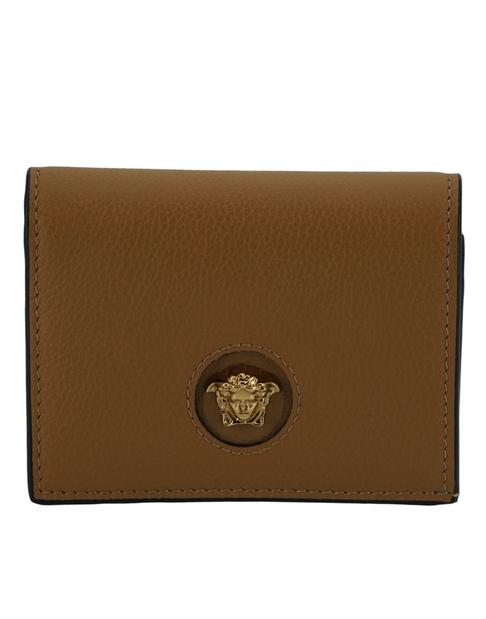 Versace Elegant Compact Leather Wallet in Brown - KALAJ