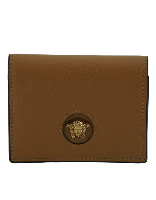 Versace Elegant Compact Leather Wallet in Brown - KALAJ