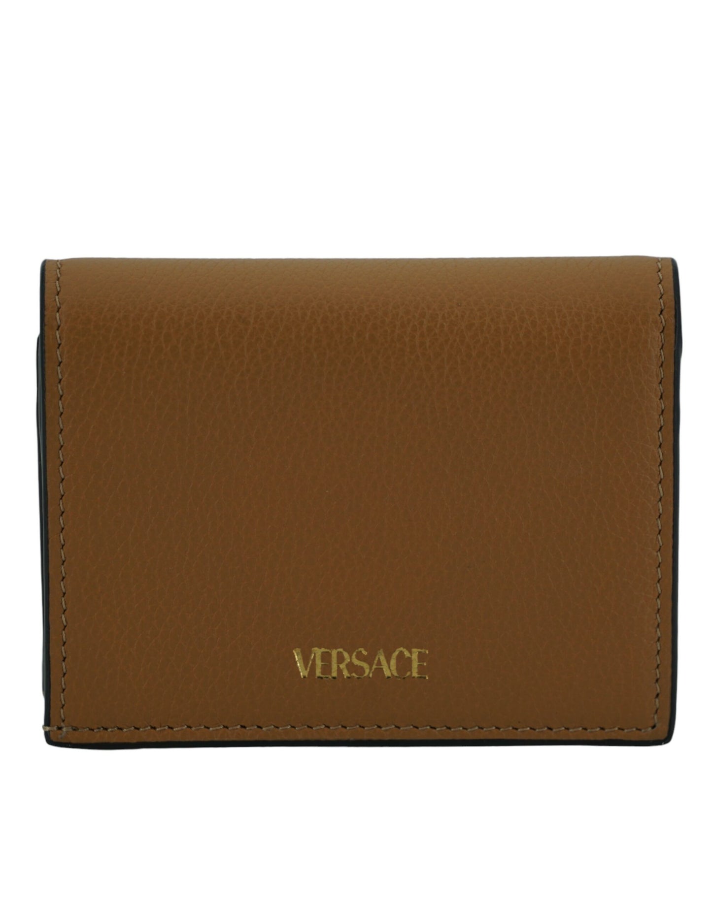 Versace Elegant Compact Leather Wallet in Brown - KALAJ