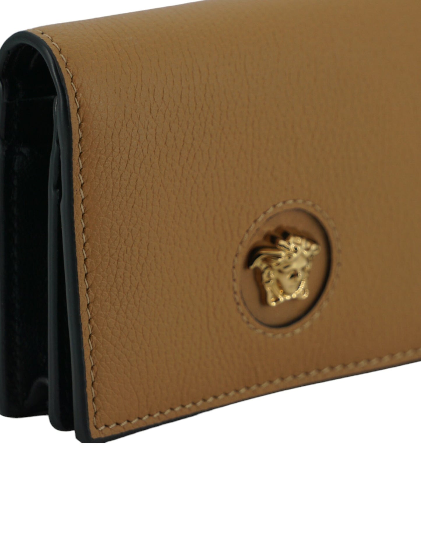 Versace Elegant Compact Leather Wallet in Brown - KALAJ