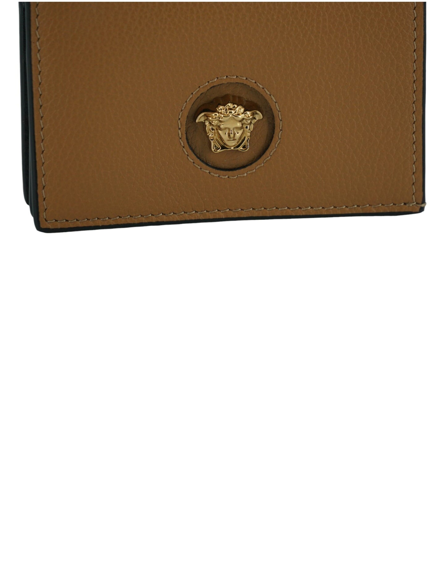 Versace Elegant Compact Leather Wallet in Brown - KALAJ