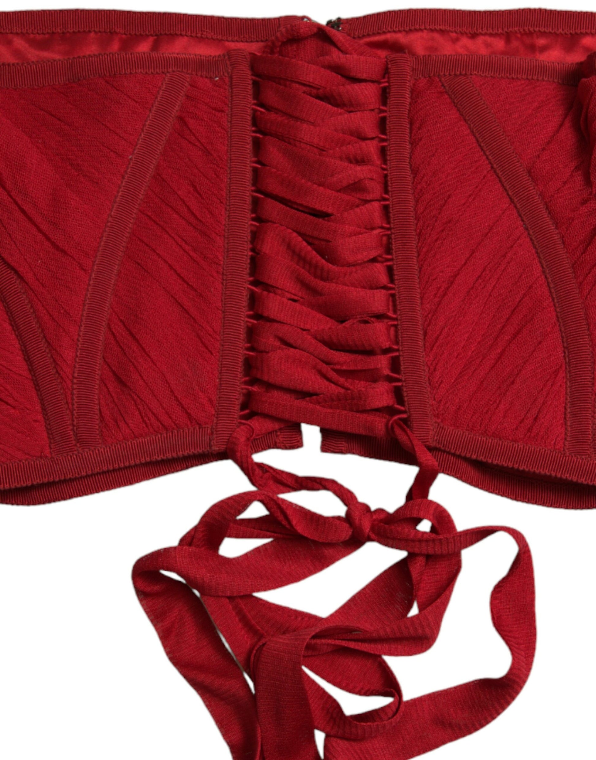 Dolce & Gabbana Silk Corset Waist Belt in Fiery Red - KALAJ